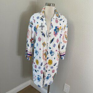 Label Of Love Womens Medium Button Up Floral Shirt Dress Linen Blend